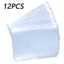 Load image into Gallery viewer, 12PCS Convenient Clear PVC A5 A6 A7 Binder Pockets Clear Zipper Folders For 6-Ring Notebook Binder Files Reports Binder