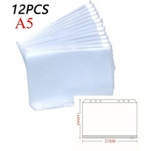 Load image into Gallery viewer, 12PCS Convenient Clear PVC A5 A6 A7 Binder Pockets Clear Zipper Folders For 6-Ring Notebook Binder Files Reports Binder
