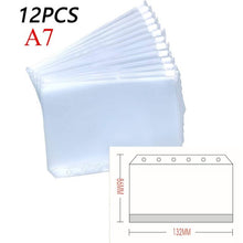 Load image into Gallery viewer, 12PCS Convenient Clear PVC A5 A6 A7 Binder Pockets Clear Zipper Folders For 6-Ring Notebook Binder Files Reports Binder
