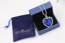Load image into Gallery viewer, Titanic Heart of Ocean blue heart love forever pendant Necklace + velvet bag
