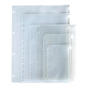 12PCS Convenient Clear PVC A5 A6 A7 Binder Pockets Clear Zipper Folders For 6-Ring Notebook Binder Files Reports Binder