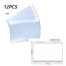 Load image into Gallery viewer, 12PCS Convenient Clear PVC A5 A6 A7 Binder Pockets Clear Zipper Folders For 6-Ring Notebook Binder Files Reports Binder
